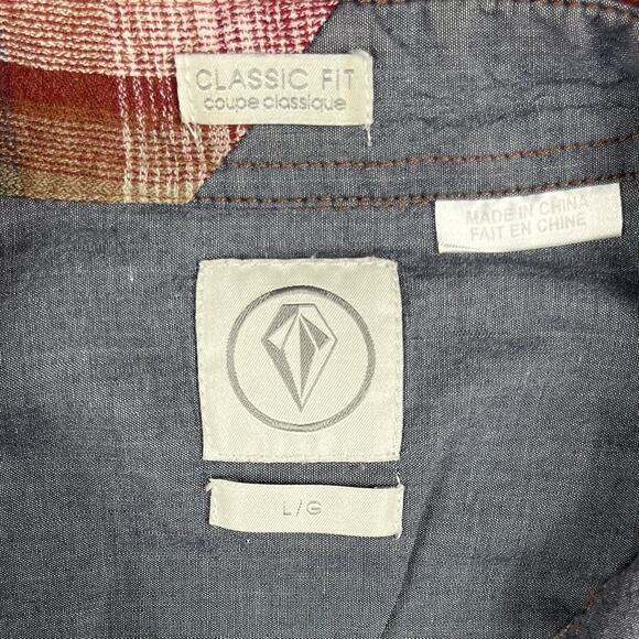 Volcom Shirt Mens Large Red Browning Sleeve Plaid Classic Fit Lumberjack Skater - Picture 9 of 11